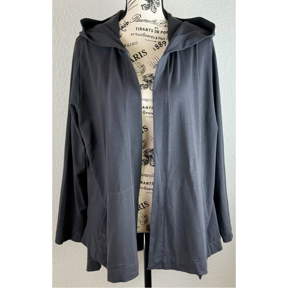 Eileen Fisher Open Hooded Cardigan Organic Cotton Dark Grey, size 2X